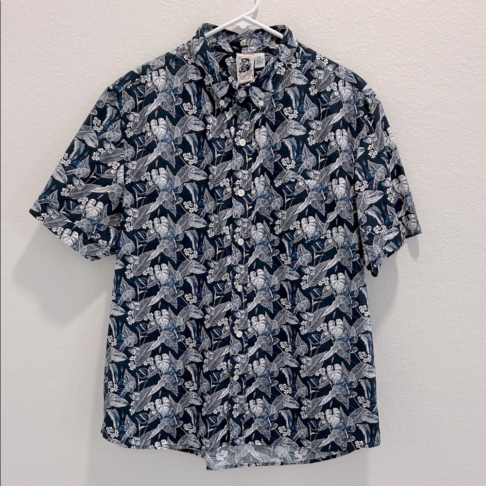 Kennington Tropical Floral Print Mens Button Down Short Sleeve Shirt Size XXL